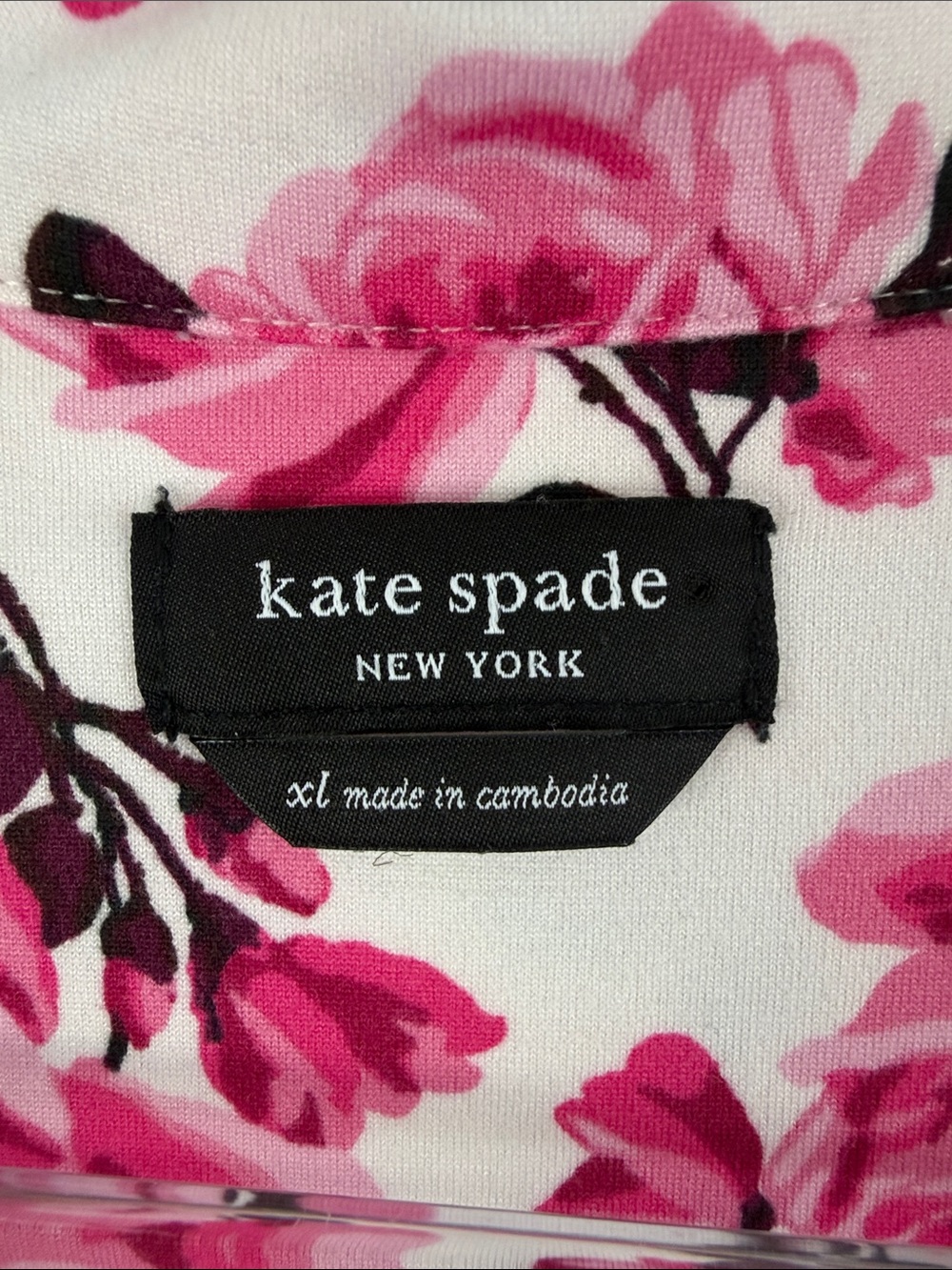 Kate Spade Pink Rose Floral Pajama Set Black Trim XL - Picture 3 of 11